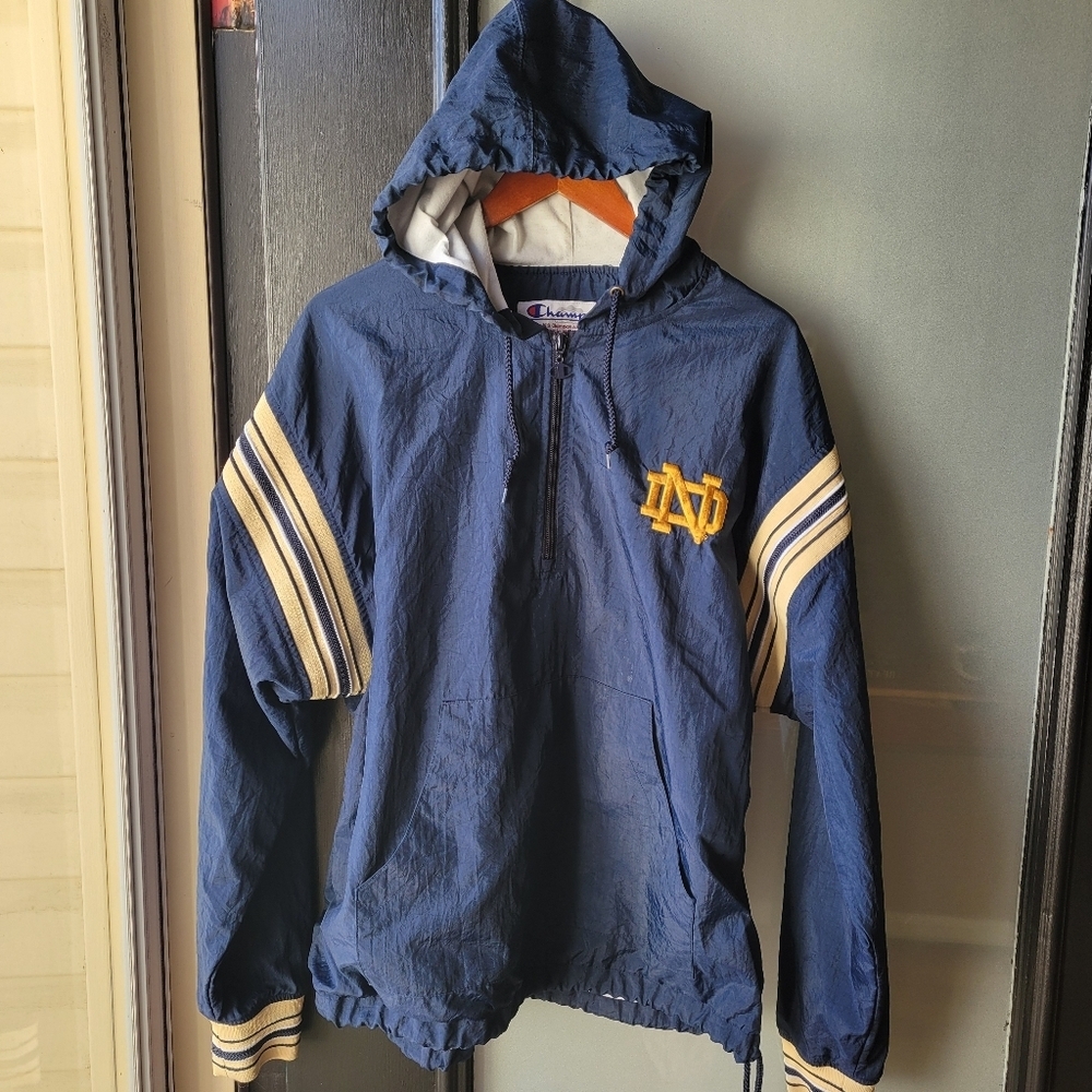 Vintage Champion Notre Dame Fighting Irish Windbreaker M Blue Gold Team Logo